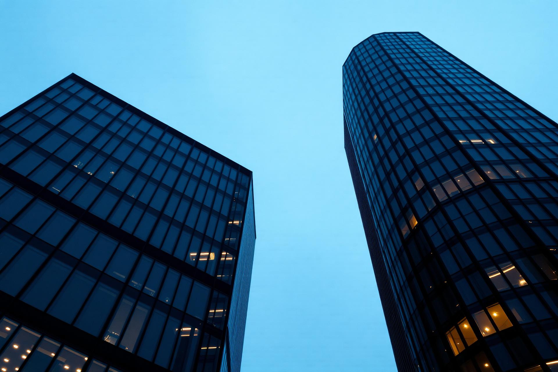 Modern commercial architecture at dusk